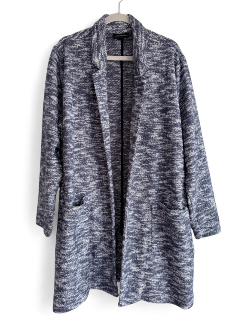 Lane Bryant Cotton Blend Blue and White Marled Knit Open Cardigan Size 22/24